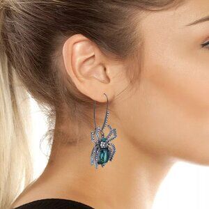 Betsey Johnson Faux Stone Spider Dangle Earrings - Green - NWT